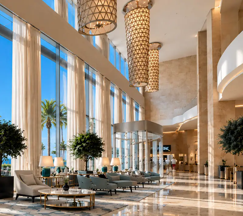 Double-height arrival lobby